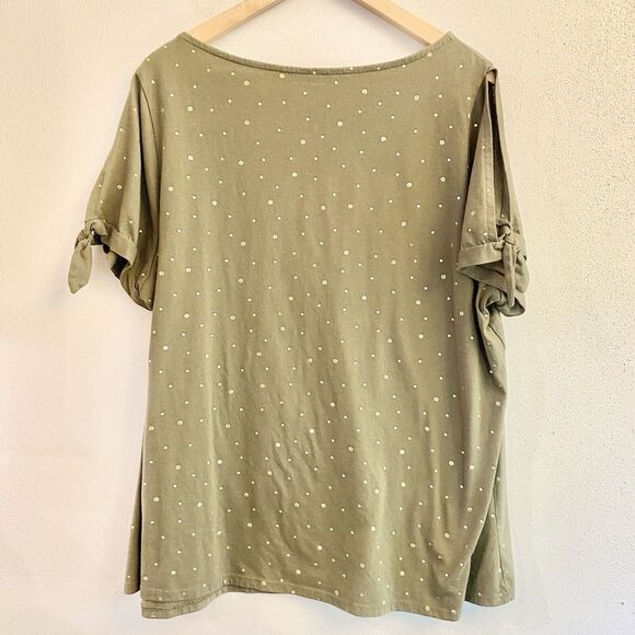 Lane Bryant Women’s‎ Shirt 22/24 Olive Cold Shoulder Sleeve Gold Accent Print - Picture 7 of 9